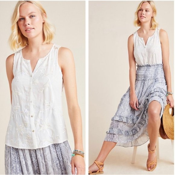 Anthropologie TINY Amarissa Embroidered Lace Blouse Top Tank Cream Off White - Picture 2 of 6